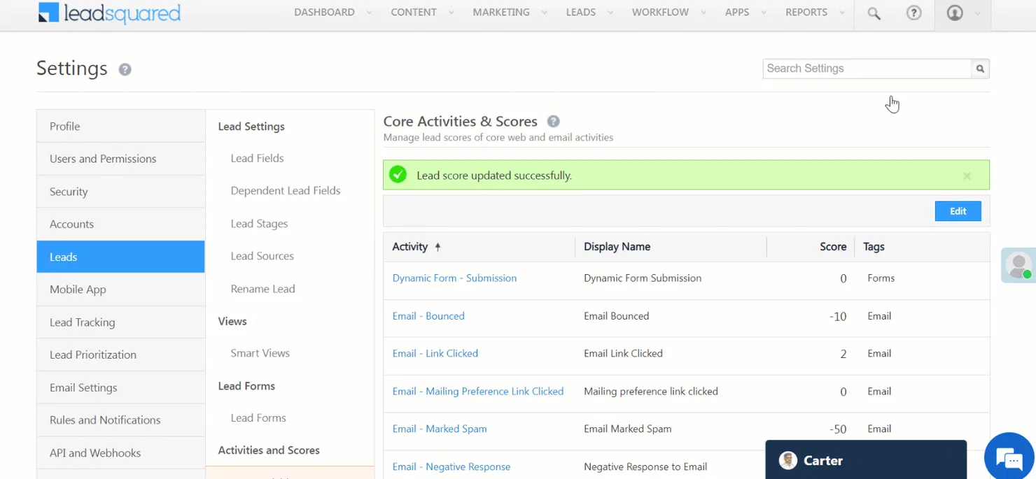 LeadSquared Lead Scoring Functionality - ecommerce marketing automation