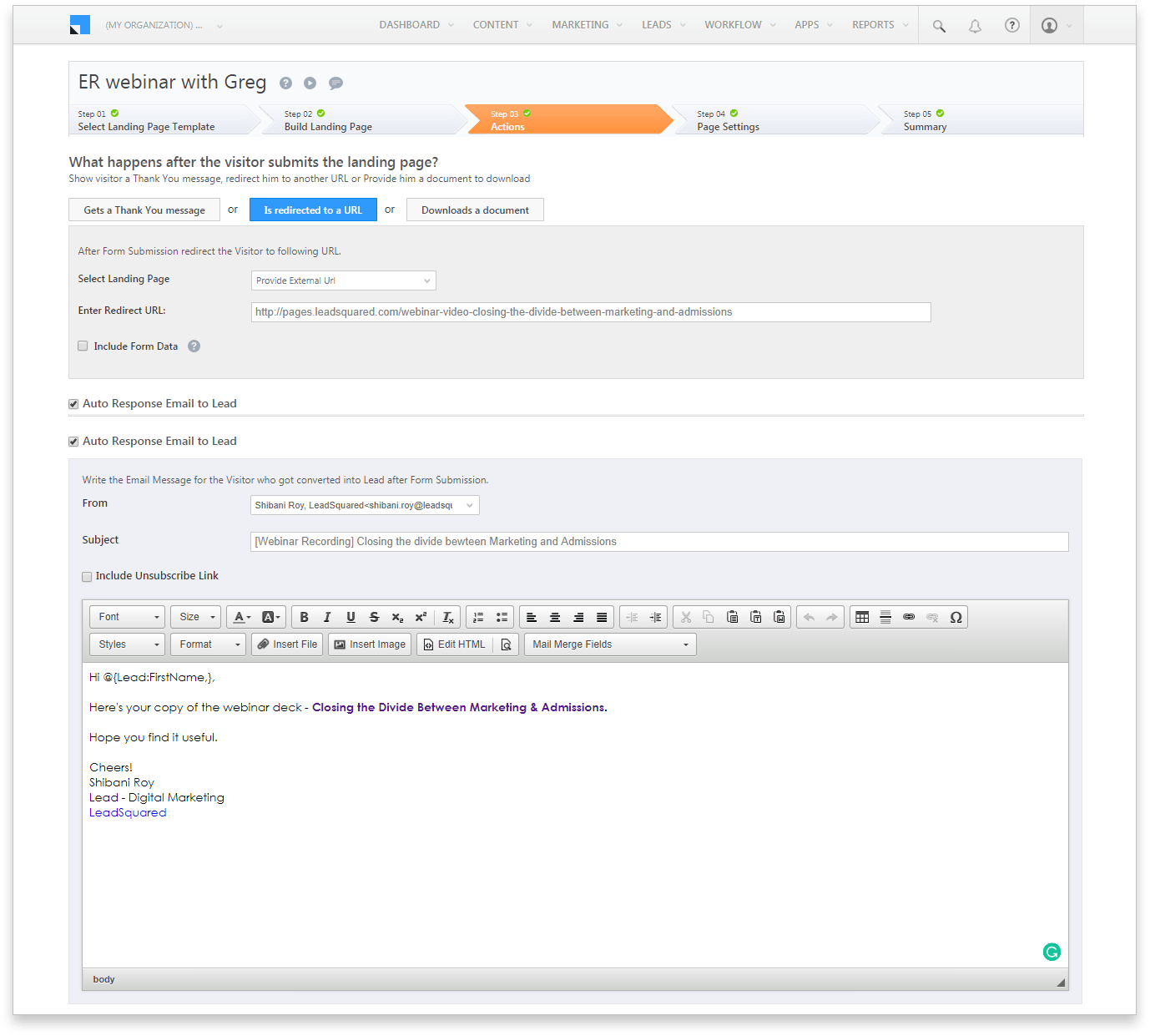 landing page autoresponder - crm sales process flow