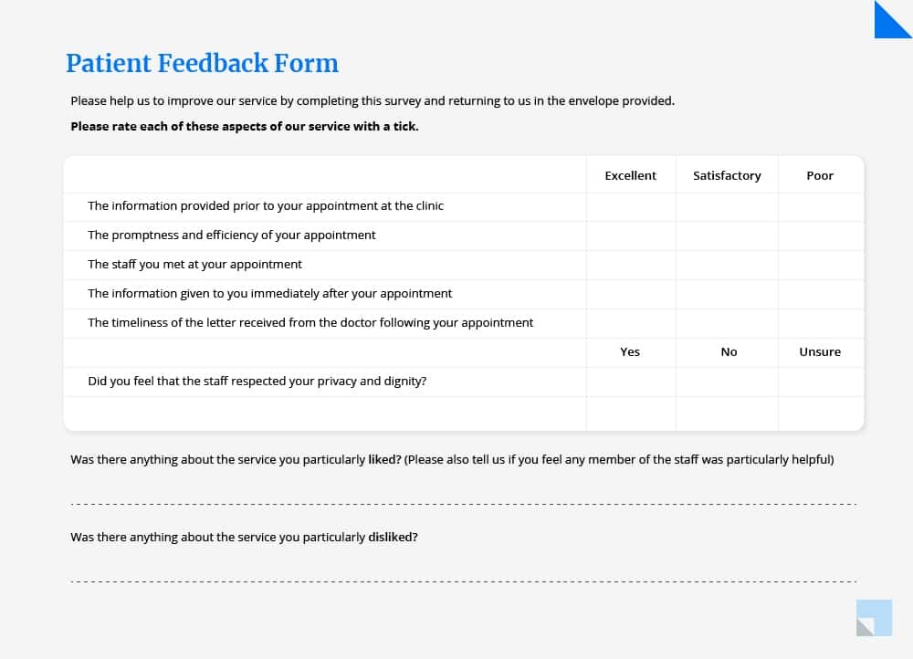 patient feedback form - patient retention